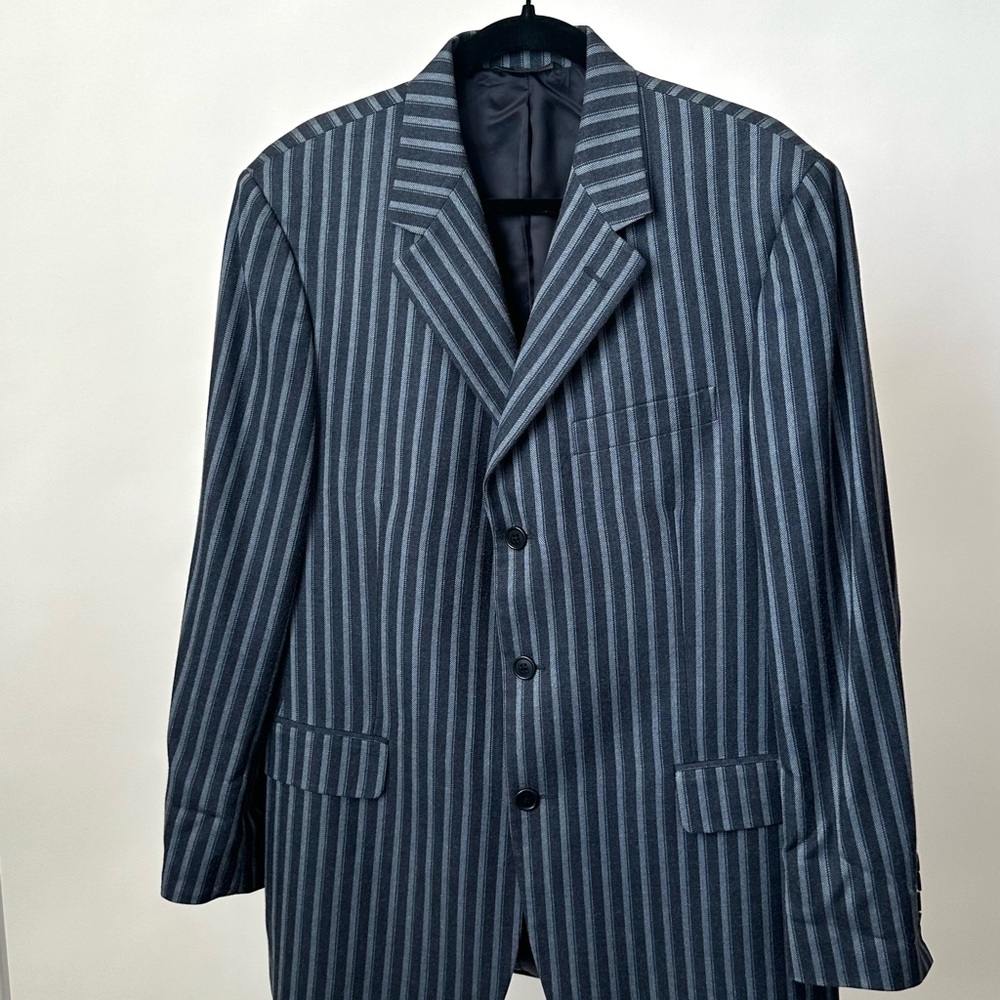 VINTAGE BROOKS BROTHERS CLASSIC BLUE STRIPED BLAZER JACKET ITALIAN WOOL SILK/L - Picture 3 of 9